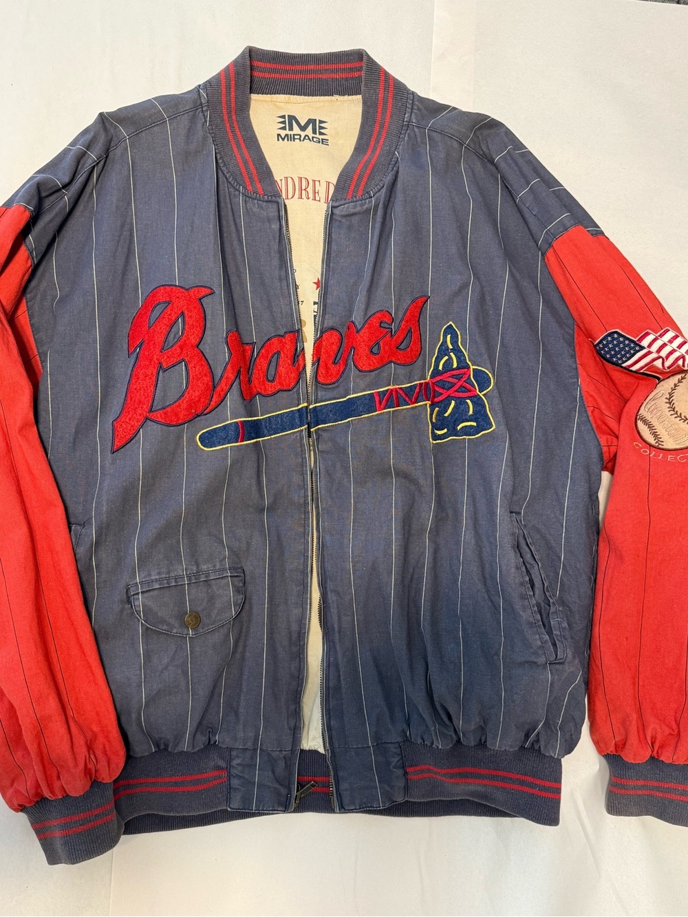1991 Vintage Mirage Braves Embroidered Baseball Jacket - Navy & Red